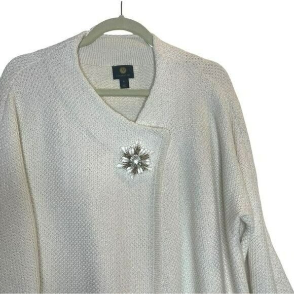 JM Collection XL White Textured Metallic Sweater Jacket Brooch Women's Blazer - Picture 2 of 5